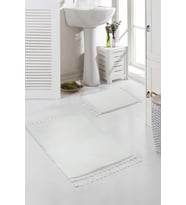 Vl Yıkanabilir Premium Ponpon Saçaklı Kaymaz Taban Post Peluş Banyo Paspası 2'li Takım (Ekru)