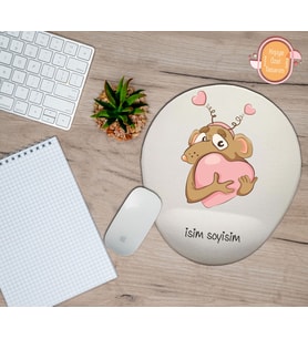 Kişiye Özel Kalpli Sevimli Fare Tasarımlı Bilek Destekli Mouse Pad