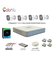 Hikvision 2mp 4 kameralı Dış ortam AHD HD-TVI ColorVu Gece Renkli Kamera Seti 4TB Disk