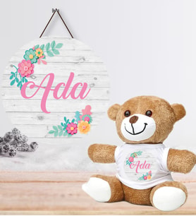 Kişiye Özel Bebek Kapı Süsü ve Peluş Ayıcık Seti – Baby Shower / Hastane Odası