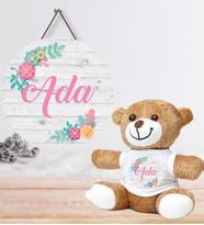 Kişiye Özel Bebek Kapı Süsü ve Peluş Ayıcık Seti – Baby Shower / Hastane Odası