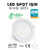 Şerit LED 15W Slim LED Spot – Beyaz Işık, 1490 Lümen, Beyaz Kasa, 18.8 cm, 220V, 15000 Saat Ömür