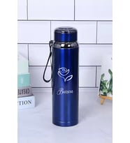 1 Litre Paslanmaz Çelik Gül Baskılı Termos  12 Saat Sıcak Soğuk Tutma  Dayanıklı Yapı (Mavi)