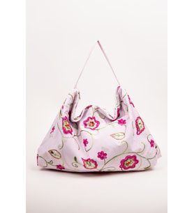 Omuz Çanta Nakışlı Pembe Kumaş Desen (Pudra Pembe)