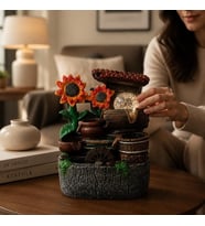 LED Işıklı Ayçiçeği Tasarımlı Dekoratif Masaüstü Su Çeşmesi – Şelaleli Değirmen, Feng Shui Ev ve Ofi