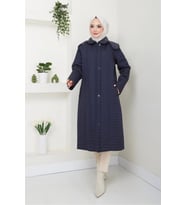 İçi Kürklü Kapüşonlu Kaban/Mont - Lacivert