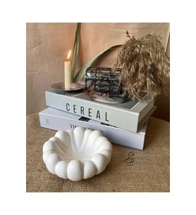 Bubble Görünümlü Taş Tozu Dekoratif Tabak/Kase 13-7 cm (Beyaz)
