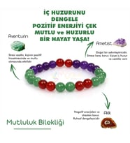 Mystic Energy Mutluluk,İç Huzur,Pozitif Enerji Doğal Taş Tılsım Bilekliği-Ametist,Aventurin,Akik Doğaltaş Bileklik