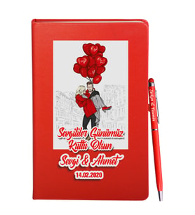Sevgililer Gününe Özel Kırmızı Defter Kalem Hediye Seti 17