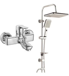 ECA Luna Banyo Bataryası+T-MAY Banyo Sümbül Kare Tepe Duş Takımı Seti Paslanmaz  (Krom)