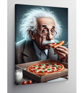 Kanvas Tablo Albert Einstein Ve Pizza