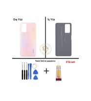 Oppo A96 Pembe Uyumlu Arka Kapak + Yapıştırıcı ve Vida Seti Arka Cam Batarya Pil Kapağı Lazer Kesim
