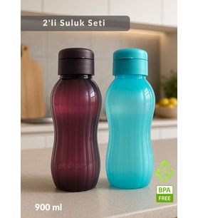 2'li Suluk Bpa Free Ofis-Spor-Okul Matarası PP-5 Mürdüm-Mavi 900 ml
