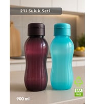 2'li Suluk Bpa Free Ofis-Spor-Okul Matarası PP-5 Mürdüm-Mavi 900 ml