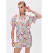 Marguerite Desenli Kruvaze Kısa Saten Pijama Takımı