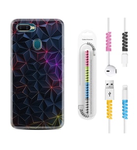 Oppo A5S A15 A16 A54 A55 A73 A74 Kılıf Kablo Koruma Spiral Silikon Renkli Prizmalar 1783