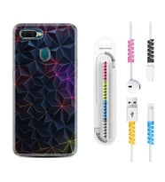 Oppo A5S A15 A16 A54 A55 A73 A74 Kılıf Kablo Koruma Spiral Silikon Renkli Prizmalar 1783