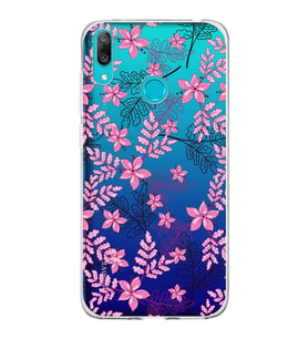 Huawei Y7 2019 Uyumlu Kapak Floral Pembe Tasarımlı Şeffaf Silikon Kılıf