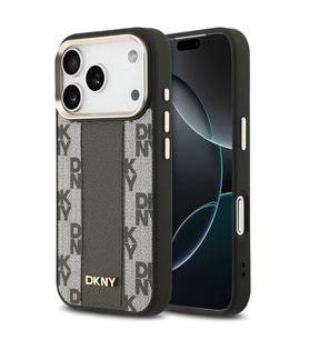 Apple iPhone 17 Pro Uyumlu Kılıf DKNY Orjinal Lisanslı M-safe Şarj Özellikli 3D Yazılı Checkered Pattern Kapak (Siyah)