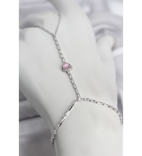 Gümüş Renk Pirinç Zirkon Taşlı Pembe Kalp Model Şahmeran 5886
