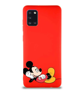 Samsung Galaxy A31 Soft Premier Kapak Mickey Mouse-F Tasarımlı Silikon Kılıf - Kırmızı (Şeffaf)