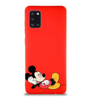 Samsung Galaxy A31 Soft Premier Kapak Mickey Mouse-F Tasarımlı Silikon Kılıf - Kırmızı (Şeffaf)