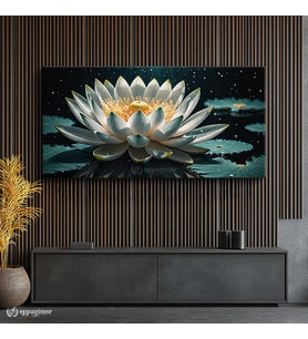 Yatay Panoramik Kanvas Tablo Lotus Çiçeği Çiçek Tablosu Ev Ofis Duvar Dekoru