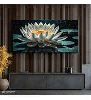 Yatay Panoramik Kanvas Tablo Lotus Çiçeği Çiçek Tablosu Ev Ofis Duvar Dekoru