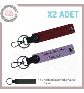 Yolların Sürücülerine Özel, İsim Ve Plaka Yazılı x2'li Anahtarlık, Hediyelik Set, Mor-Bordo-Ysl