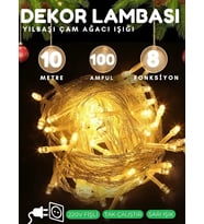 10 MT Led Işık Aydınlatma Yılbaşı Çam Ağacı Süsleme 100 Ampul 8 Modlu Fişli Dekor Lambası (Sarı Altın)