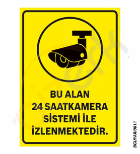 Bizerk Görsel 24 Saat Kamera ile İzlenmektedir İSG Uyarı ve  İkaz Levhası 3mm Dekota UV Baskı-A3