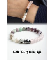 Balık Burç Bilekliği Ametist-Aytaşı-Pembe Kuvars-Florit Doğal Taş 8mm Bileklik