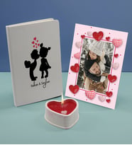 BK Gift Sevgililere Özel Beyaz Defter Dekoratif Çerçeve ve Kalp Taş Obje Kokulu Mum Hediye Seti-16, Sevgiliye Hediye, Sevgililer Günü