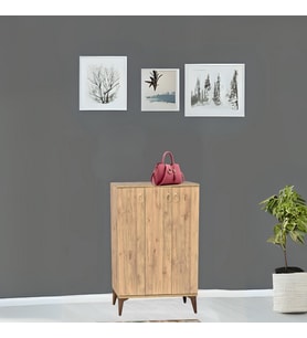 Sinbo Ayakkabılık Atlantik Çam 3 Kapaklı Raflı Yüksek Ayaklı Çok Gözlü Ayakkabı Dolabı 90x34x105 Cm