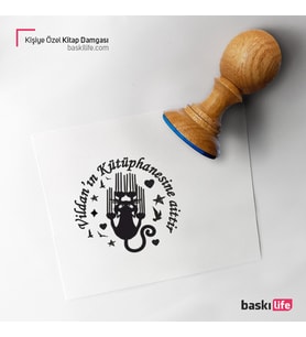Kedi Kişiye Özel Kitap Damgası Kitap Mührü Kaşe Kitap Mühür Özel Damga 456