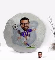 BK Gift Kişiye Özel Sarı Lacivert Futbolcu Karikatürlü Yuvarlak Dekoratif Kırlent Yastık-1