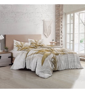 MonoHome Retro Palm Luxury Çift Kişilik Pamuk Saten Nevresim Takımı (Kahverengi)