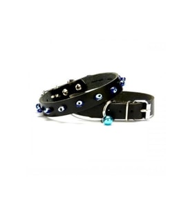 Cattie Gerçek Deriden El Yapımı Boncuklu Kedi Boyun Tasması 1x14-18cm - Black