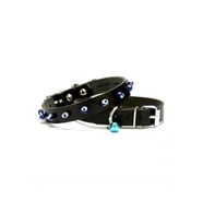 Cattie Gerçek Deriden El Yapımı Boncuklu Kedi Boyun Tasması 1x14-18cm - Black