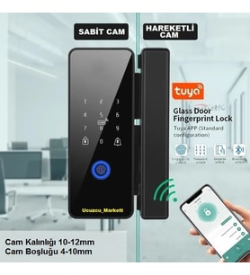 Akıllı Cam Kapı Kilidi (Parmak Izi + Şifre + Kart + Bluetooth Ile Açma)