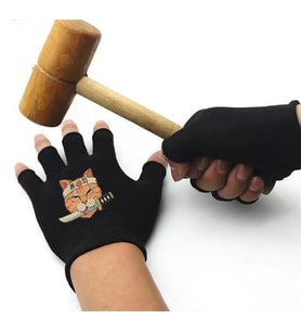 Killer Cat Face Baskılı Unisex Siyah Kesik Çift Eldiven