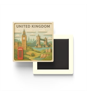Birleşik Krallık - United Kingdom - Paper Cut Art - Baskılı Buzdolap Magneti Kare - 9x9 cm