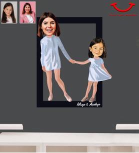Kişiye Özel Anneler Günü Anne Kız Karikatürlü 3D Ahşap Tablo Model-1