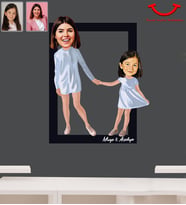Kişiye Özel Anneler Günü Anne Kız Karikatürlü 3D Ahşap Tablo Model-1