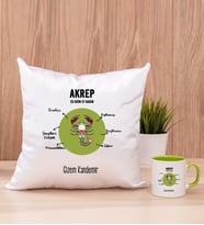 Kişiye Özel Akrep Burcuna Hediye Kare Yastık ve Yeşil Kupa