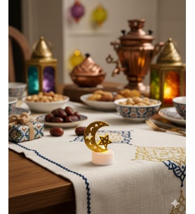 6 cm Ramazan Ledli Tealight Mum Altın Metal Ay-Yıldız Model - Kendinden Pilli Dekoratif Mum
