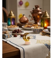 6 cm Ramazan Ledli Tealight Mum Altın Metal Ay-Yıldız Model - Kendinden Pilli Dekoratif Mum