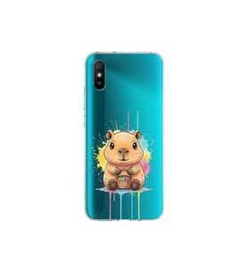 Redmi 9A ile Uyumlu Splash Kapibara Tasarımlı Şeffaf Silikon Kılıf