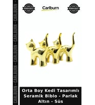 Özel Üretim Dekoratif Modern Gold Şık Orta Boy Kedi Tasarımlı Seramik Biblo - Parlak Altın - Süs