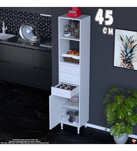 Eliusta Miray 45 cm Mutfak Standı Mutfak Rafı Çok Amaçlı Dolap Beyaz Kiler Erzak Dolabı 45x194x32 cm